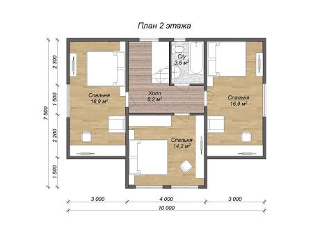Проект дома КД-10, площадь дома 132 кв.м., террасс 24 кв.м., 4 спальни (поэтажный план №2)
