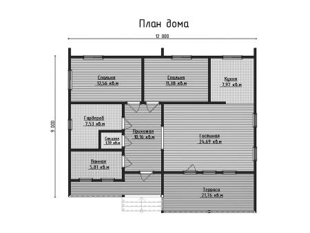 Проект дома КД-20, площадь дома 84 кв.м., террасс 24 кв.м., 3 спальни (поэтажный план №1)
