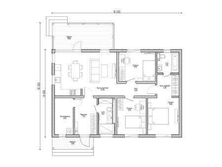Проект дома КД-24, площадь дома 105 кв.м., террасс 20 кв.м., 3 спальни (поэтажный план №1)