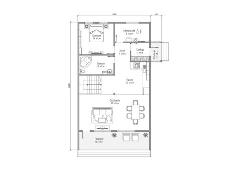 Проект дома КД-25, площадь дома 96 кв.м., террасс 18 кв.м., 3 спальни (поэтажный план №1)