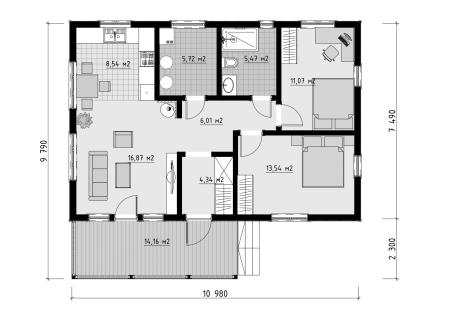 Проект дома КД-29, площадь дома 82 кв.м., террасс 14 кв.м., 2 спальни (поэтажный план №1)