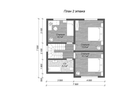 Проект дома КД-30, площадь дома 109 кв.м., террасс 10 кв.м., 4 спальни (поэтажный план №2)