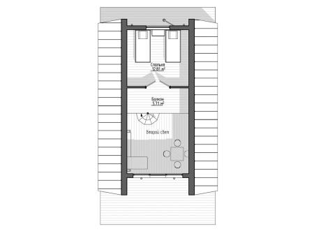 Проект дома КД-32, площадь дома 54 кв.м., террасс 28 кв.м., 2 спальни (поэтажный план №2)