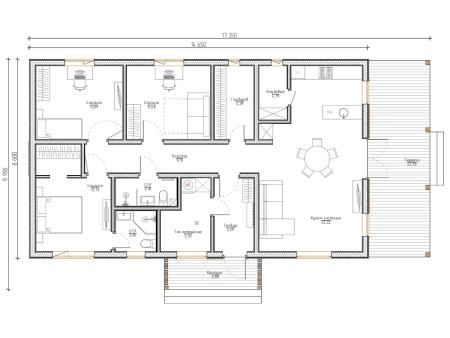 Проект дома КД-33, площадь дома 126 кв.м., террасс 29 кв.м., 3 спальни (поэтажный план №1)
